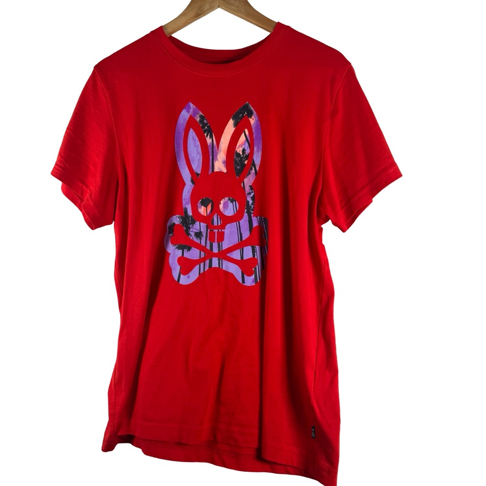 New Psycho Bunny Mens Red Logo Palm Tree Tshirt Shirt Sz 4
